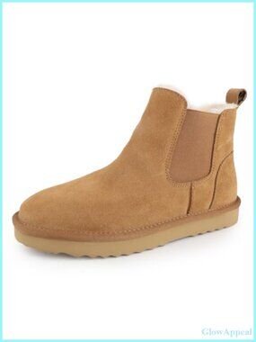 Suede Chelsea Ankle Boots Slip On Faux Fur Lined Winter Boots